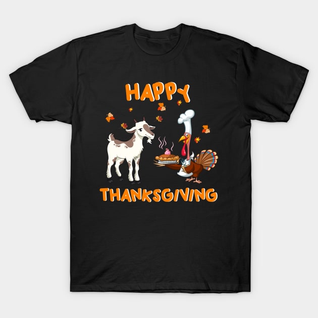 Happy Thanksgiving Funny Goat And Turkey Matching Friends T-Shirt by dounjdesigner